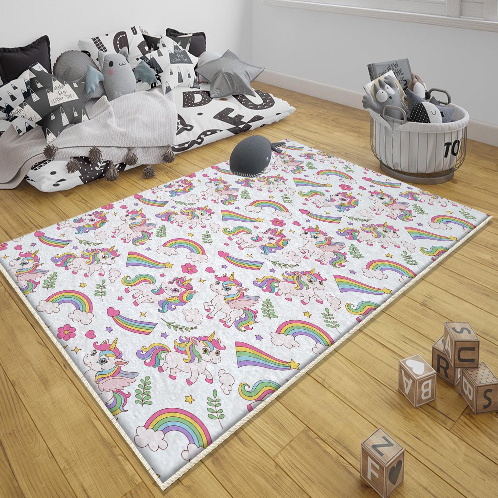 Round Unicorn Rainbow Nursery Girl Room Rug|Bestselling Kids Room Rugs|Handmade Kid's Carpets|Handmade Kids Room Rug|Cute Boho Baby Rugs