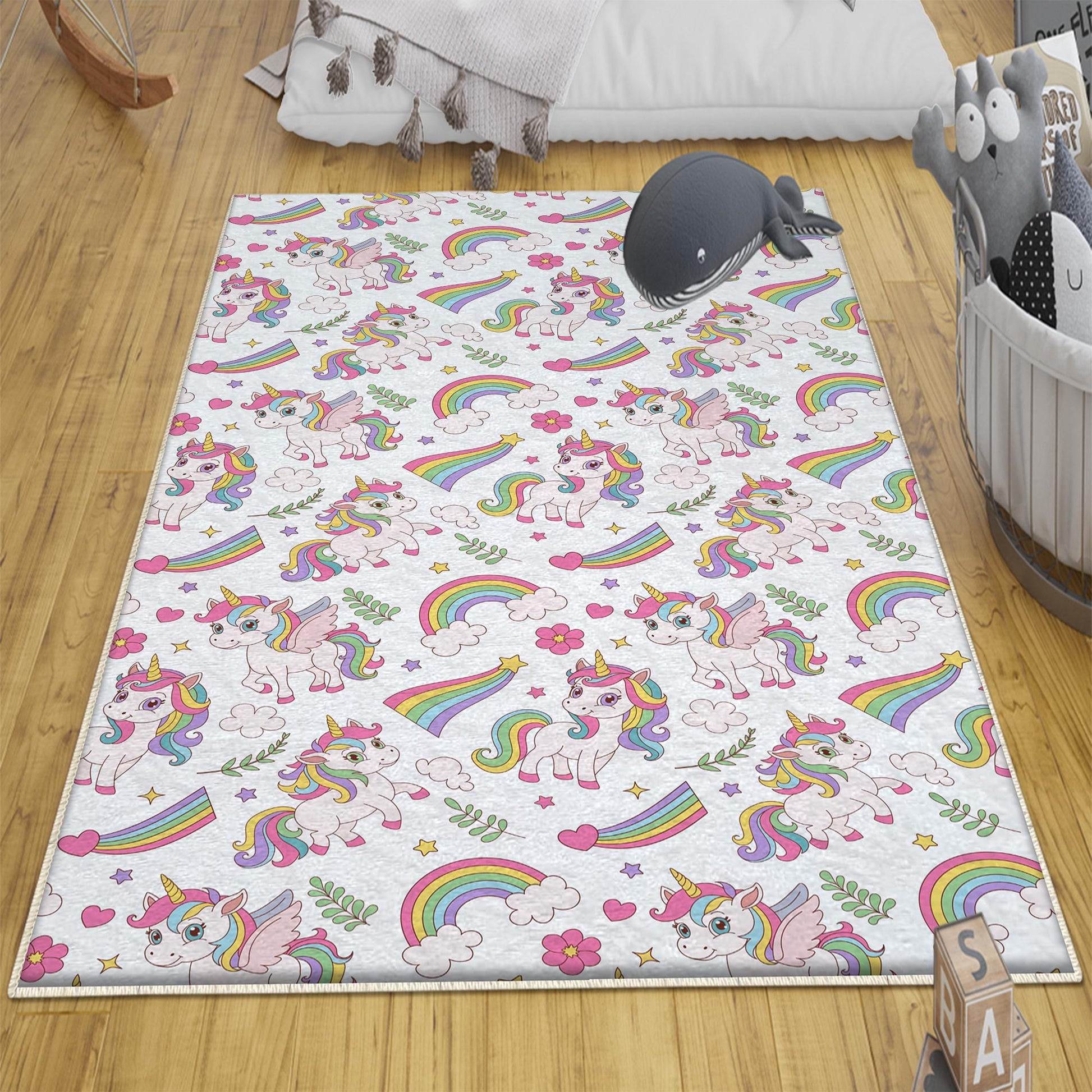 Round Unicorn Rainbow Nursery Girl Room Rug|Bestselling Kids Room Rugs|Handmade Kid's Carpets|Handmade Kids Room Rug|Cute Boho Baby Rugs
