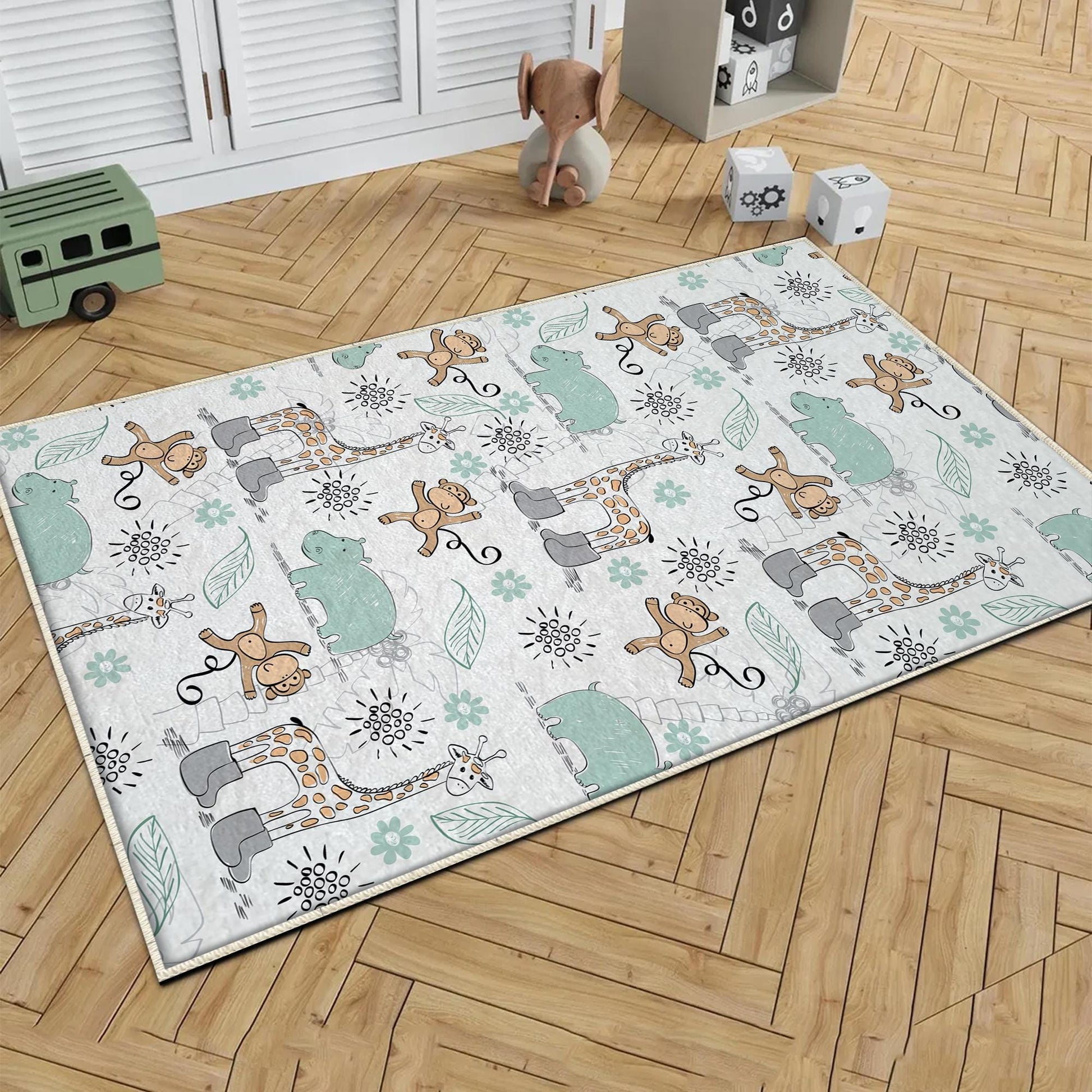 Round Giraffe Monkey Jungle Nursery Room Rug|Bestselling Kids Room Rugs|Handmade Kid's Carpets|Handmade Kids Room Rug|Cute Animals Baby Rugs