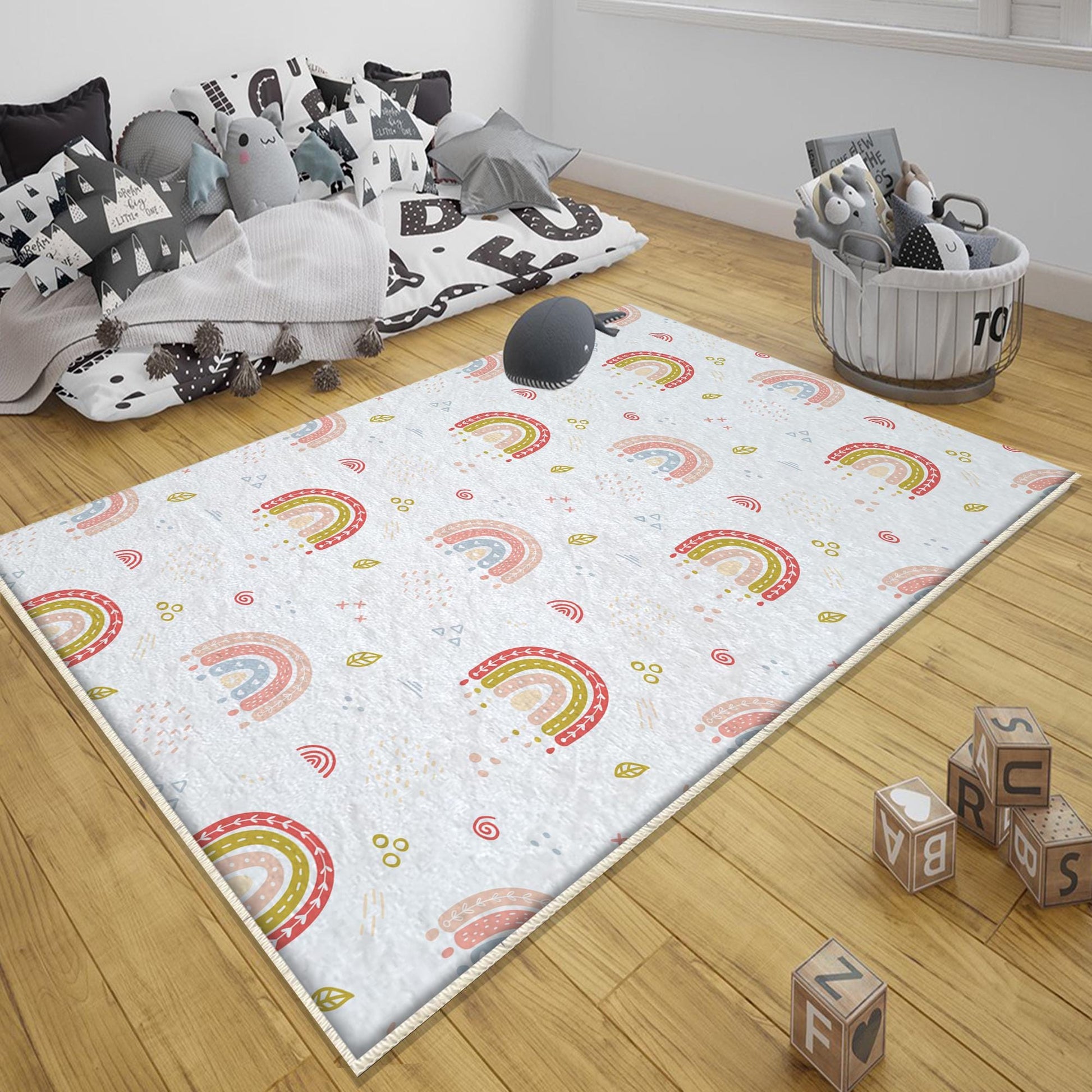 Round Rainbow Boho Nursery Room Rug | Bestselling Kids Room Rugs|Handmade Kid's Carpets|Handmade Kids Room Rug | Cute Rainbow Baby Rugs