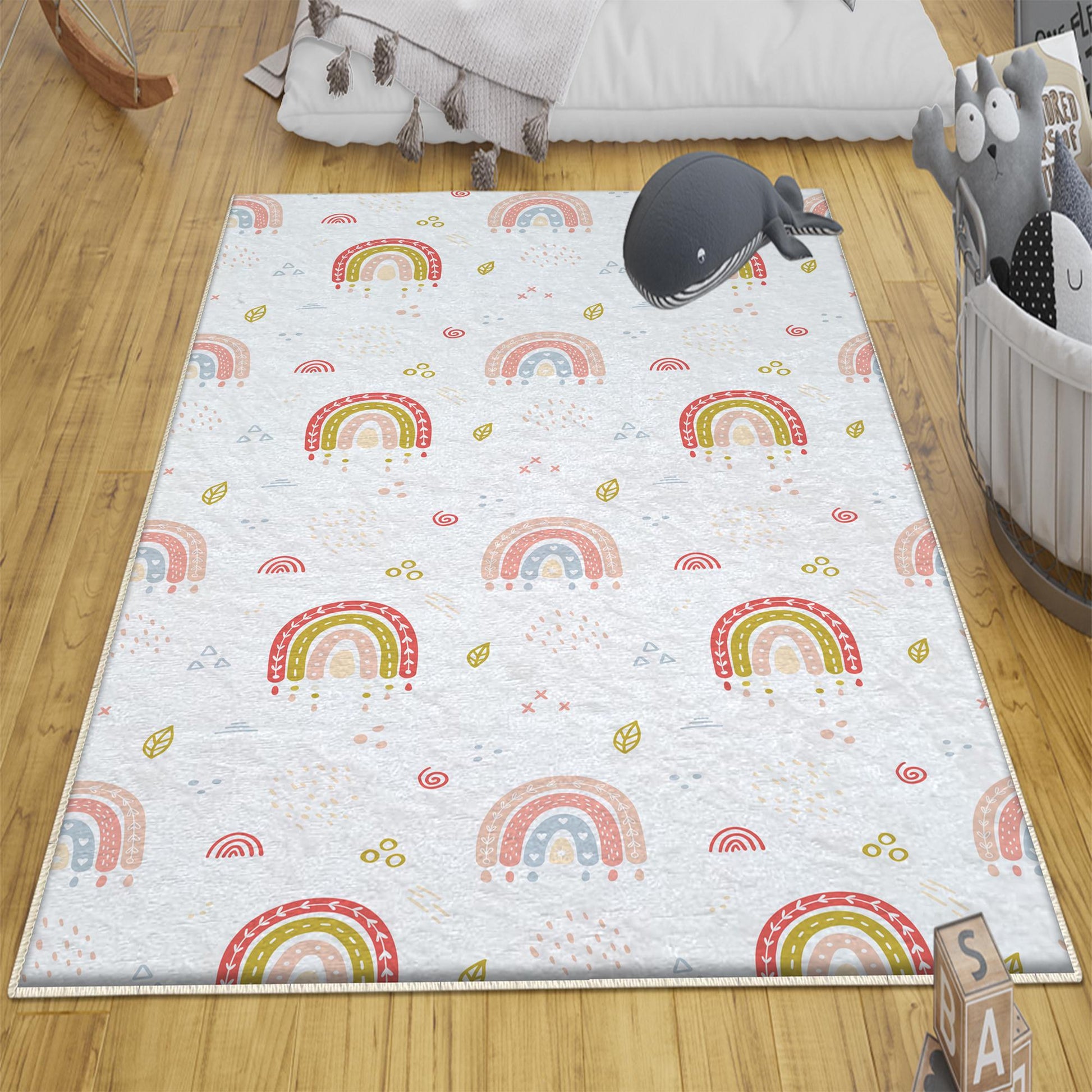 Round Rainbow Boho Nursery Room Rug | Bestselling Kids Room Rugs|Handmade Kid's Carpets|Handmade Kids Room Rug | Cute Rainbow Baby Rugs