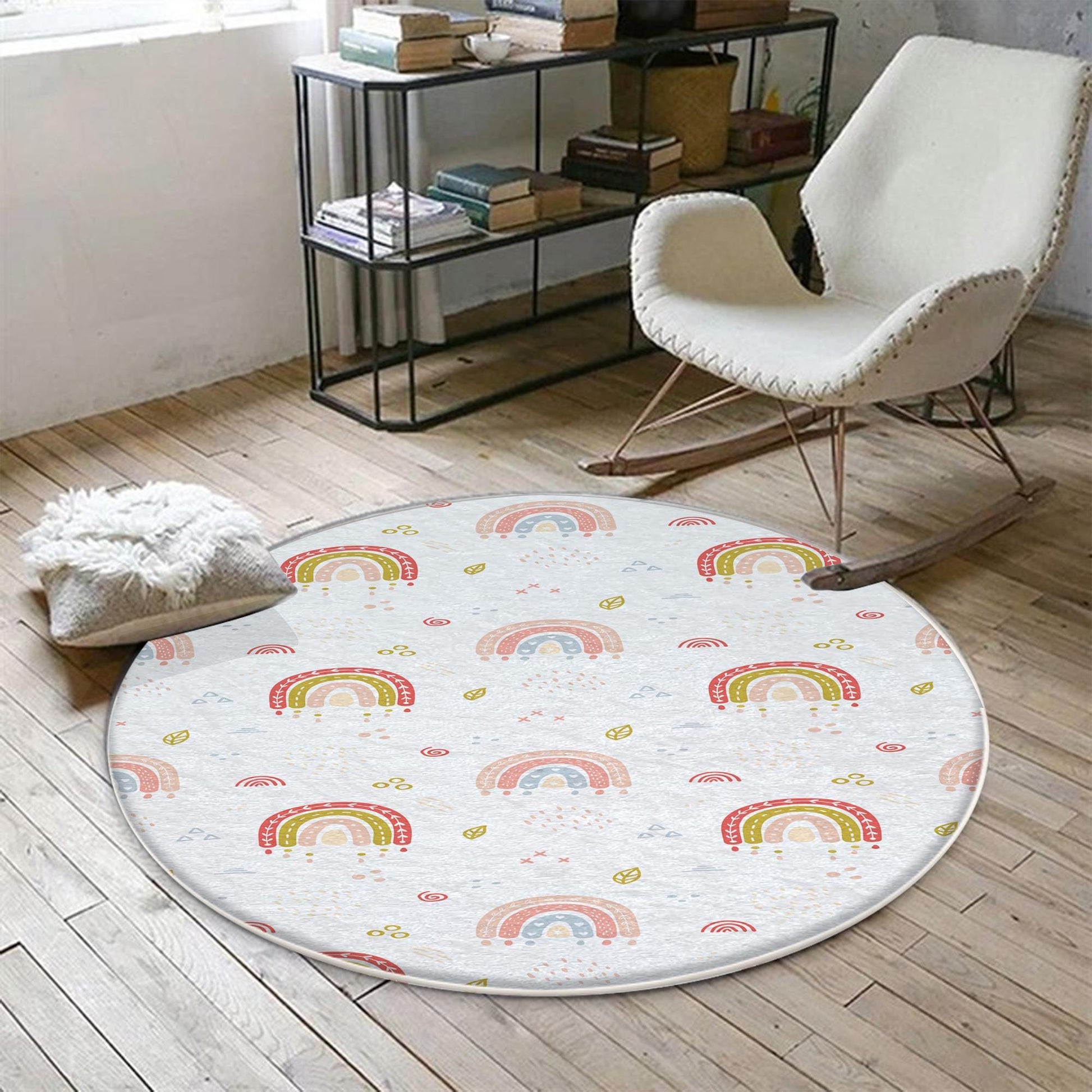 Round Rainbow Boho Nursery Room Rug | Bestselling Kids Room Rugs|Handmade Kid's Carpets|Handmade Kids Room Rug | Cute Rainbow Baby Rugs