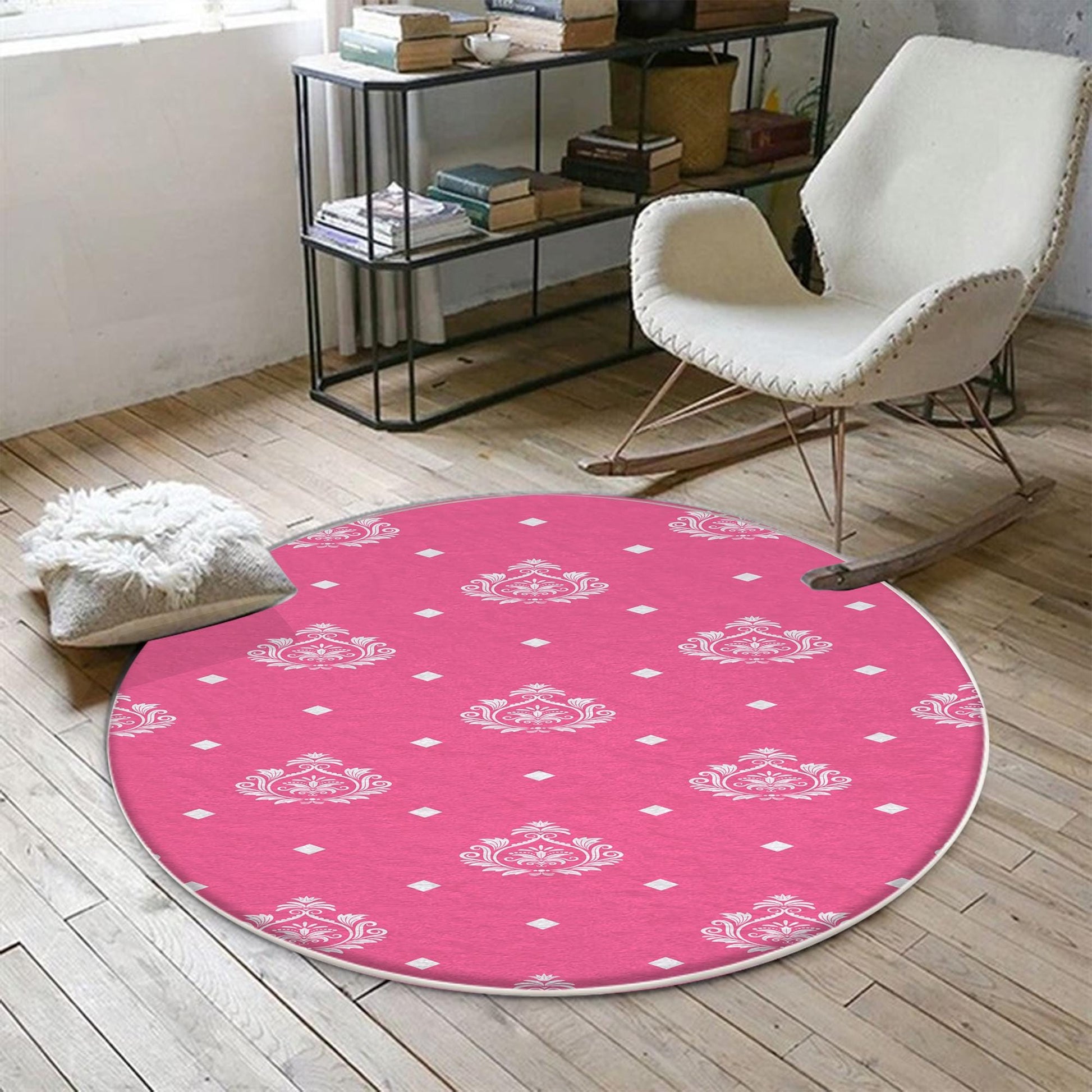 Round Pink White Girl Nursery Room Rug, Cute Rainbow Rug For Kids Room, Playground Rug, Baby Rug, Nursery Decor with pillow case gift