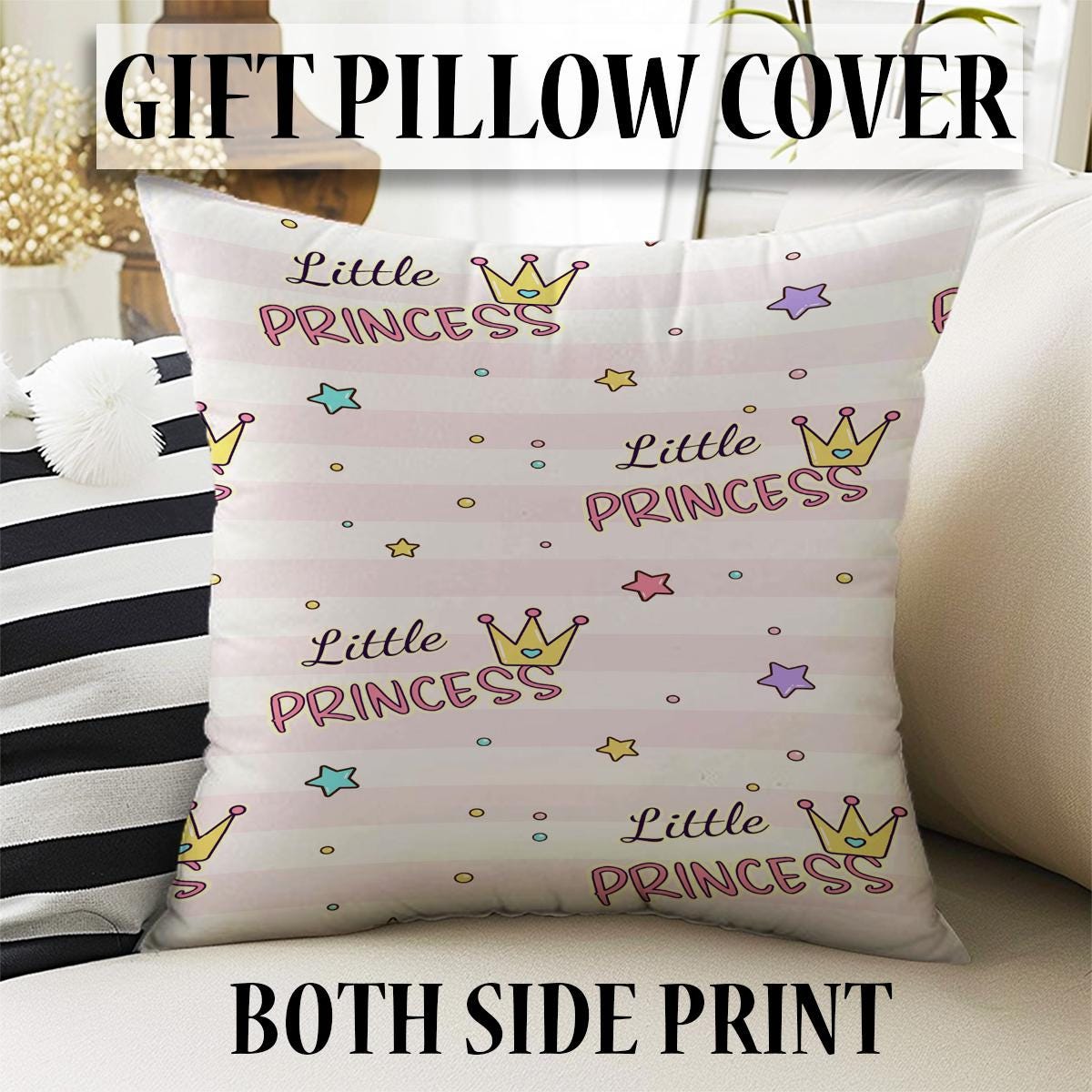 Round Princess Writen Nursery Room Rug, Cute Girl Rug For Kids Room, Playground Rug, Baby Rug, Nursery Decor with pillow case gift
