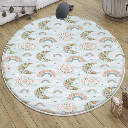 Moon Star Boho Kids Room Rug, Cute Rainbow Moon Rug For Kids Room, Playground Rug, Baby Rug, Nursery Decor with pillow case gift