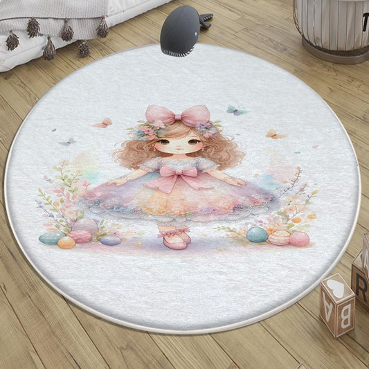 Round Little Princess Floral Nursery Room Rug, Cute Girl Rug Gift For Kids, Baby Shower Rug, Baby Gift, Nursery Decor with pillow case gift