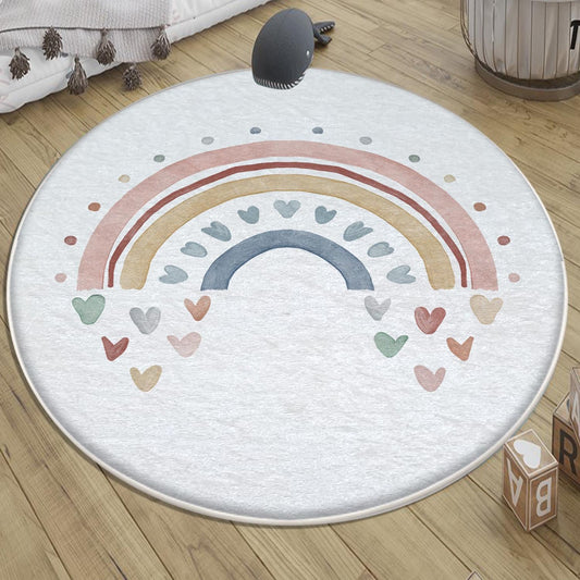 Round Colorful Fairy Rainbow Nursery Room Rug, Cute Pink Rug Gift For Kids, Baby Room Gift, Kids Room Decor with pillow case gift