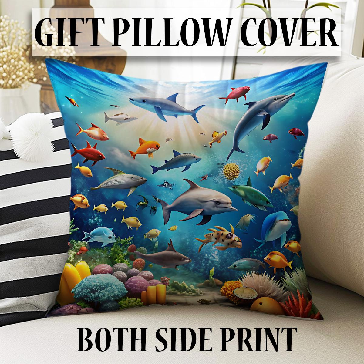 Round Under Sea Fishes Aquarium Nursery Room Rug, Cute Rug Gift For Kids, Baby Room Gift, Kids Room Decor with pillow case gift