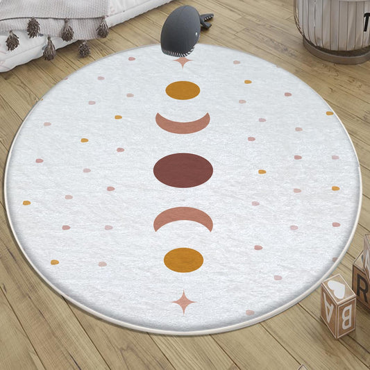 Round Mystic Moon Stars Boho Kids Nursery Room Rug, Cute Rug Gift For Kids, Baby Room Gift, Kids Room Decor with pillow case gift