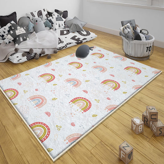 Colorful Rainbow Boho Nursery Room Rug | Bestselling Kids Room Rugs|Handmade Kid's Carpets|Handmade Kids Room Rug | Cute Rainbow Baby Rugs