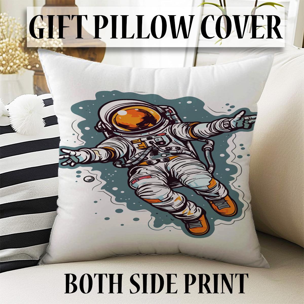 Round Space Themed Astronaut Kids Nursery Room Rug, Cute Rug Gift For Kids, Baby Room Gift, Kids Room Decor with pillow case gift