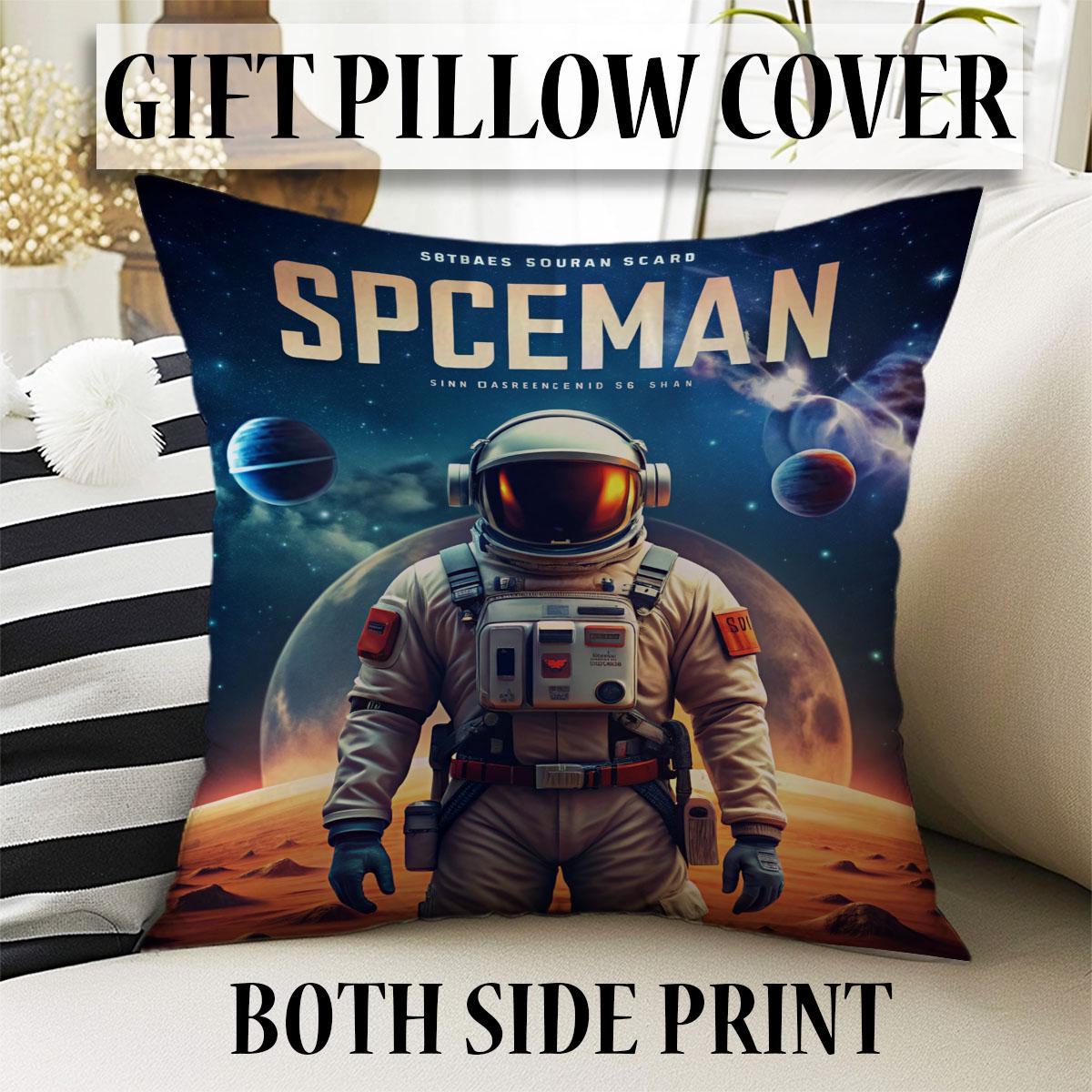 Round Space Man Themed Astronaut Kids Nursery Room Rug, Cute Rug Gift For Kids, Baby Room Gift, Kids Room Decor with pillow case gift