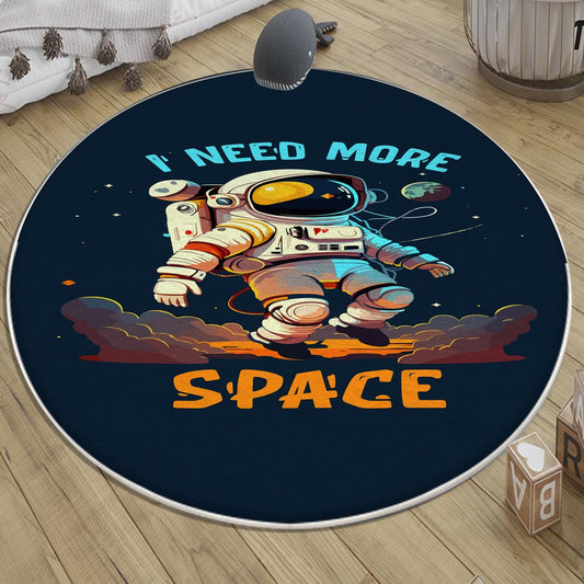 Round Dark Blue Space Themed Astronaut Kids Nursery Room Rug, Cute Rug Gift For Kids, Baby Room Gift, Kids Room Decor with pillow case gift