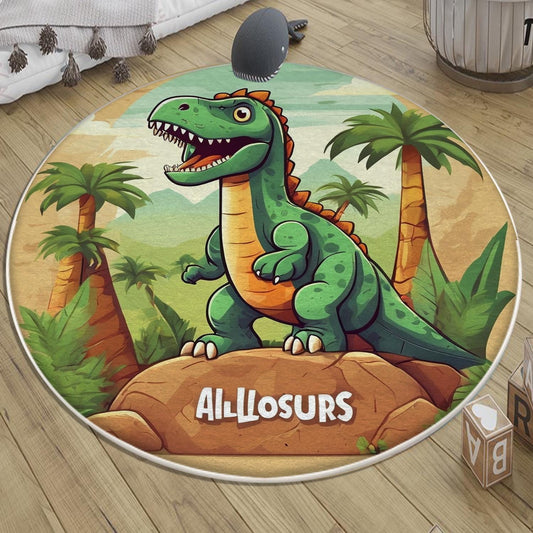 Round Dinosaurs Themed Nursery Room Rug, Washable Non-Slip Jurassic Rug Gift For Kids, Baby Room Gift, Kids Room Decor with pillow case gift