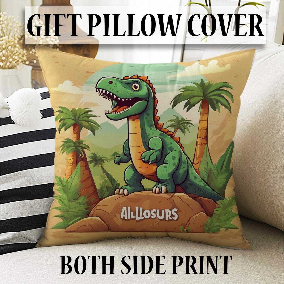 Round Dinosaurs Themed Nursery Room Rug, Washable Non-Slip Jurassic Rug Gift For Kids, Baby Room Gift, Kids Room Decor with pillow case gift