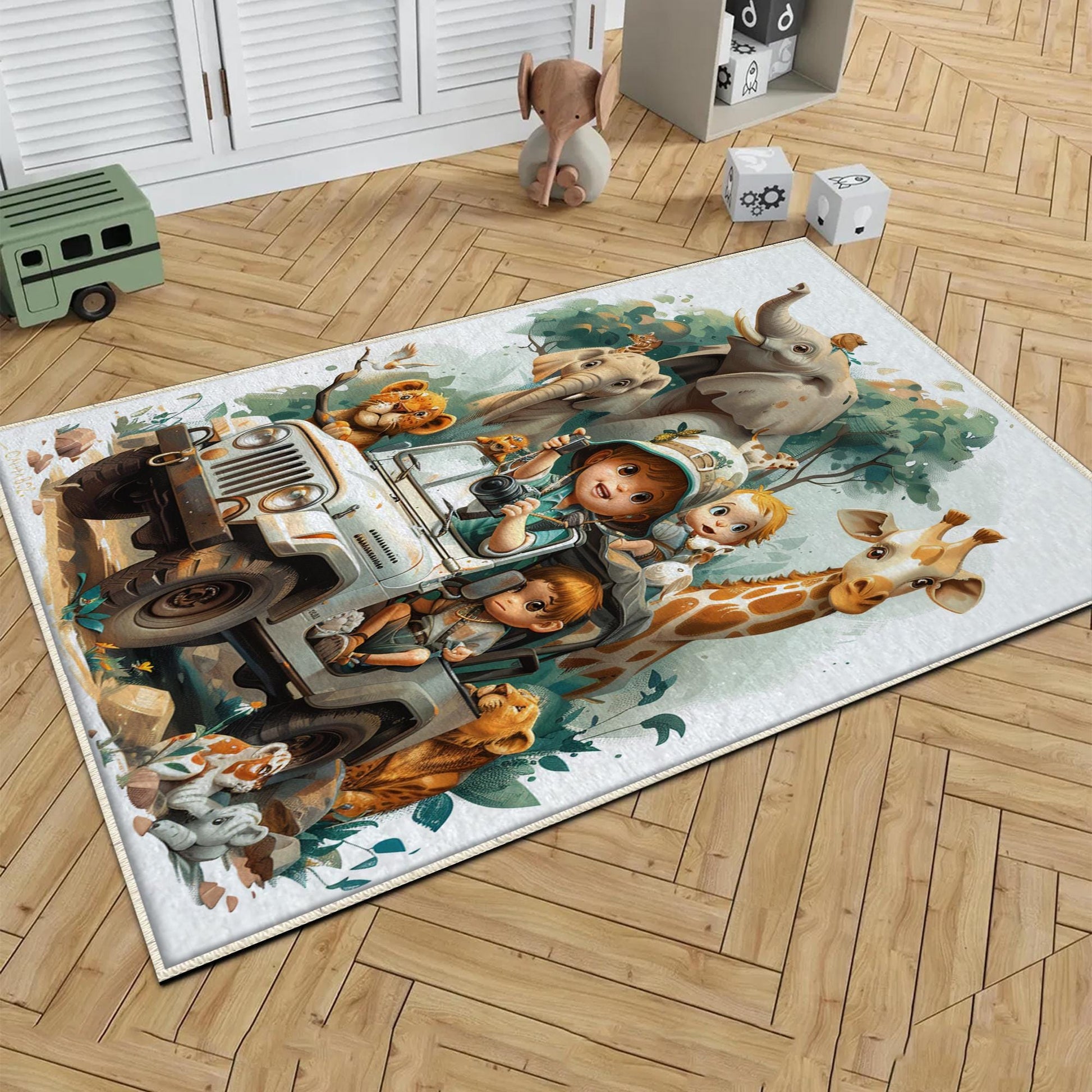 Round Safari Animal Nursery Room Rug, Cute Animals Rug Gift For Kids, Baby Shower Rug, Baby Gift, Nursery Decor with pillow case gift