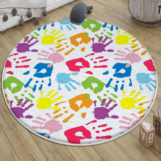 Round Colorful Hands Nursery Kids Room Rug, Cute Hands Rug Gift For Kids, Baby Kids Room Gift, Kids Room Decor with pillow case gift