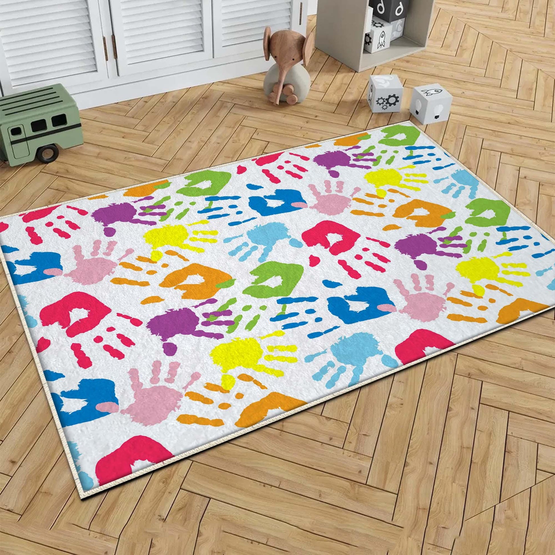 Round Colorful Hands Nursery Kids Room Rug, Cute Hands Rug Gift For Kids, Baby Kids Room Gift, Kids Room Decor with pillow case gift