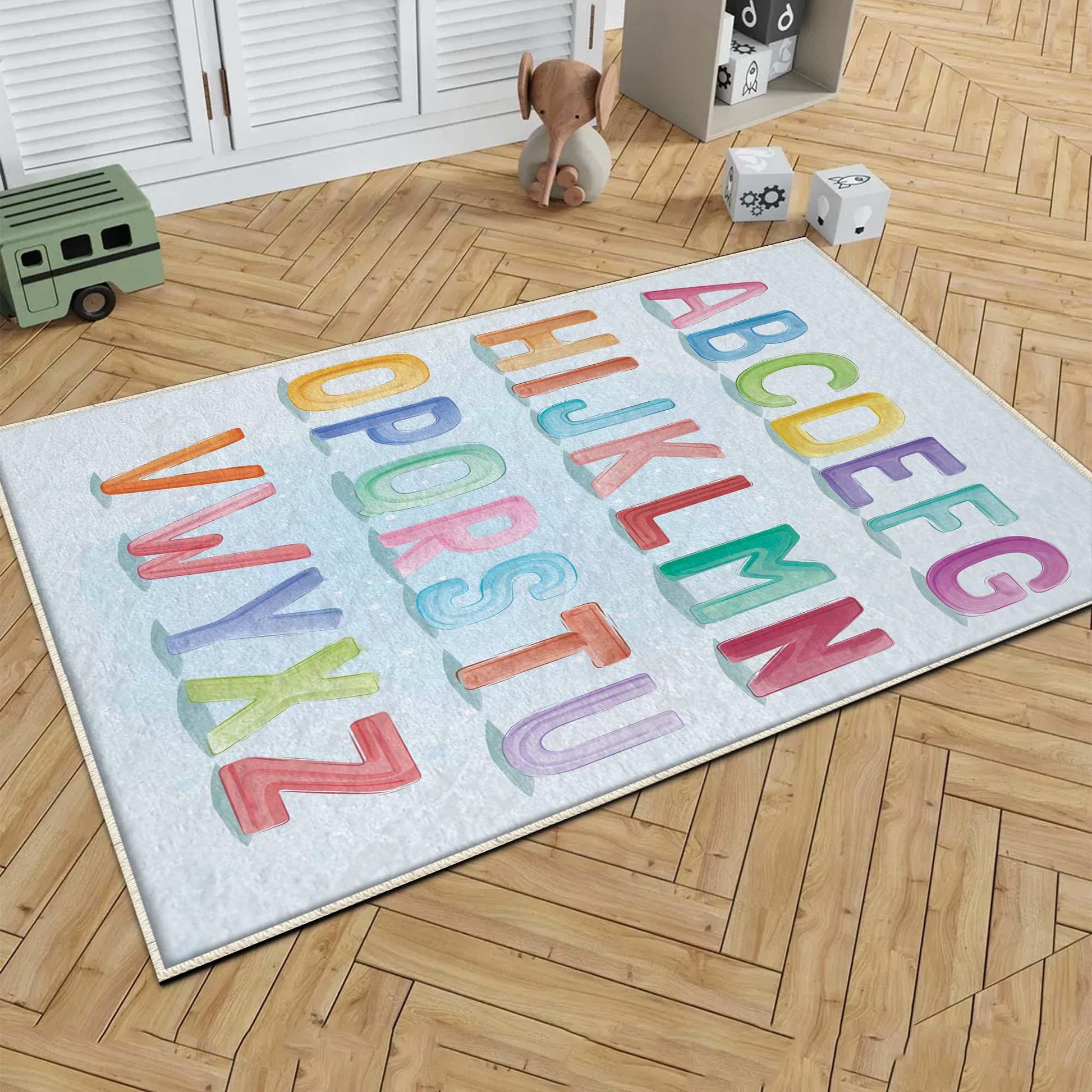 Round Alphabet Letters Nursery Kids Room Rug, Cute Educational Rug Gift For Kids, Baby Kids Room Gift, Kids Room Decor with pillow case gift