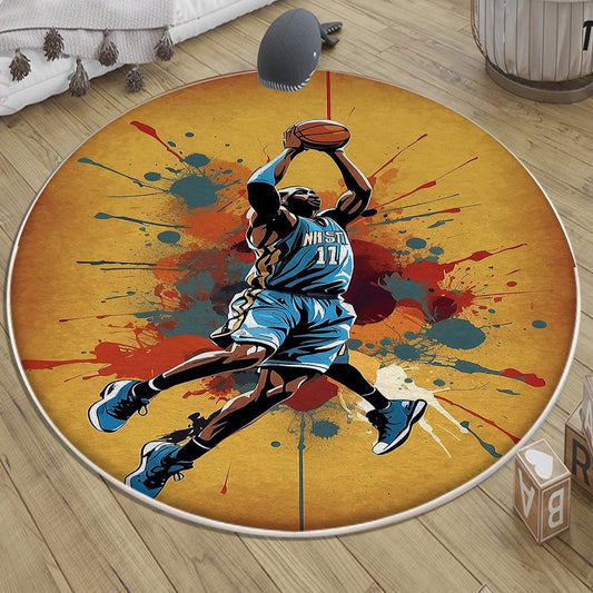 Round Basketball Player Nursery Kids Room Rug, Cute Play Rug Gift For Kid, Baby Kids Room Gift, Kids Room Decor with pillow case gift