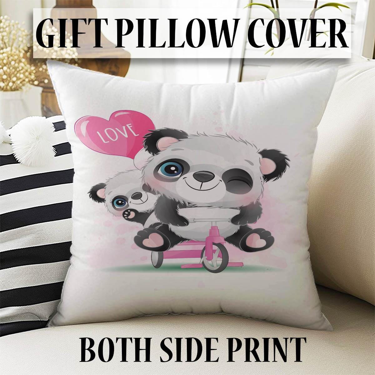 Round Panda Pink Bicycle Kids Baby Nursery Room Rug, Animal Rug Gift For Girl Kid, Kids Room Gift, Kids Room Decor with pillow case gift