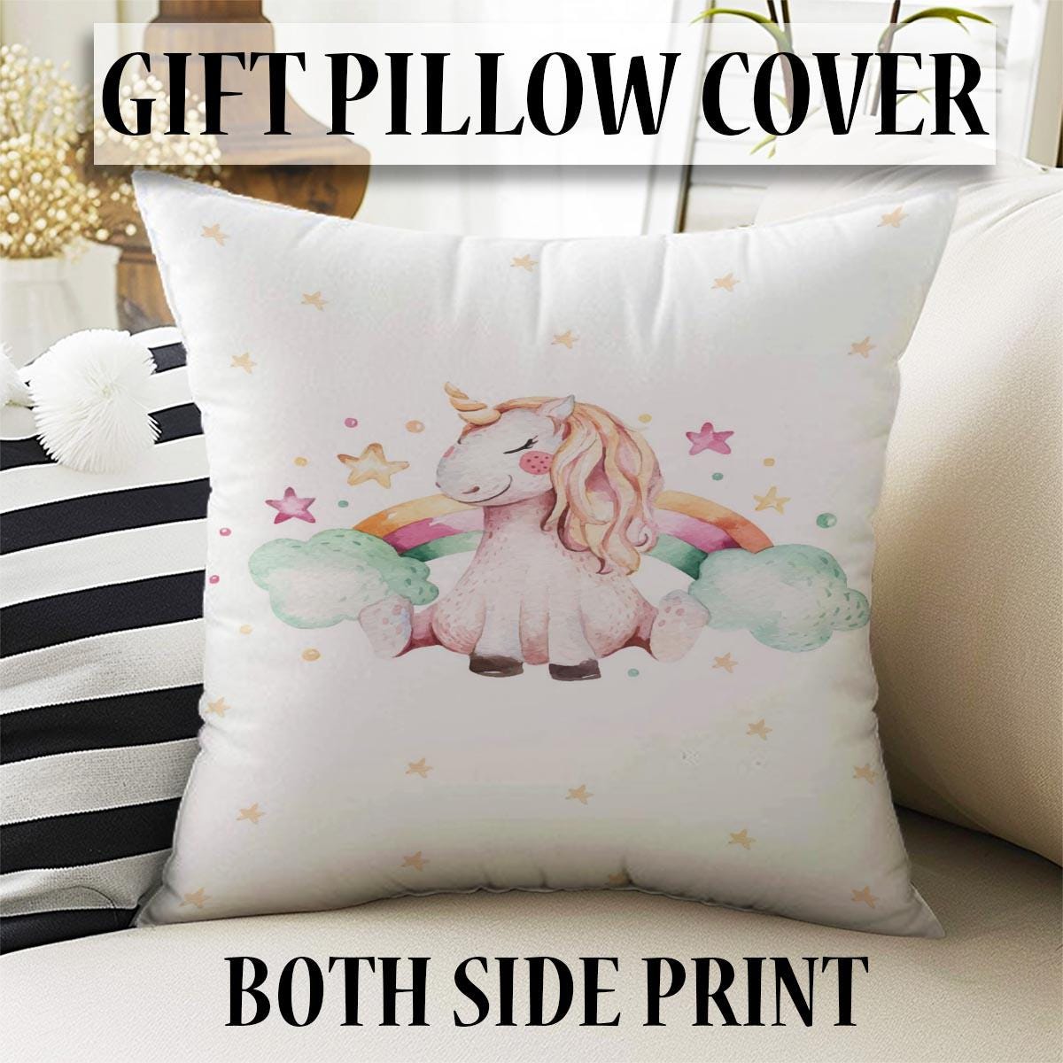 Unicorn Horse Rainbow Clouds Kids Baby Nursery Room Rug, Rug Gift For Girl Kids, Kids Room Gift, Kids Room Decor with pillow case gift