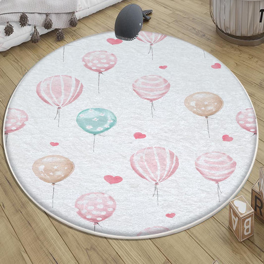 Round Colorful Pink Hearts Balloons Girls Nursery Room Rug, Cute Rug Gift For Kid, Girl Baby Room Gift, Kid Room Decor with pillow case gift