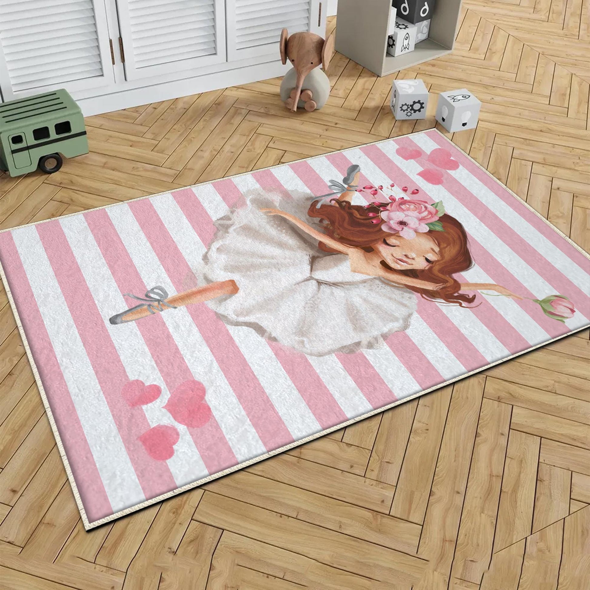 Round Pink White Ballerina Girl Nursery Room Rug, Cute Ballerina Rug Gift For Kid, Girl Baby Room Gift, Kid Room Decor with pillow case gift
