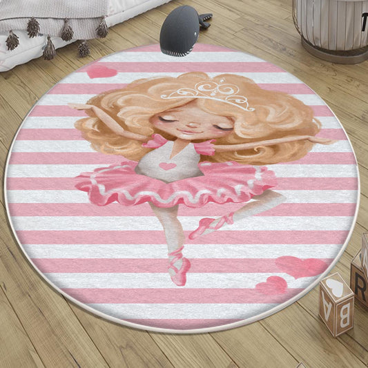 Round Pink Blonde Ballerina Girl Nursery Room Rug, Cute Ballerina Rug Gift For Kid, Girl Baby Room Gift,Kid Room Decor with pillow case gift