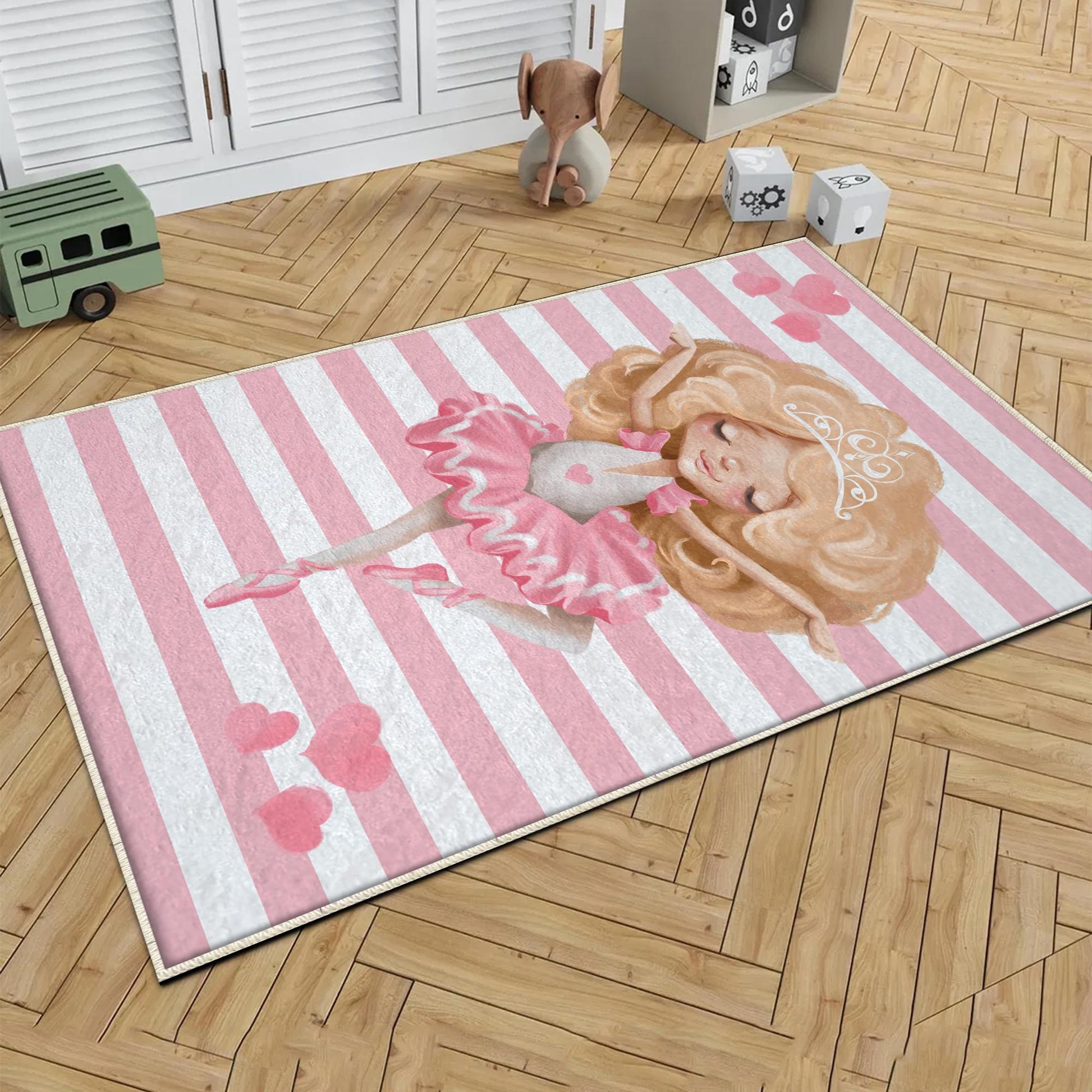 Round Pink Blonde Ballerina Girl Nursery Room Rug, Cute Ballerina Rug Gift For Kid, Girl Baby Room Gift,Kid Room Decor with pillow case gift