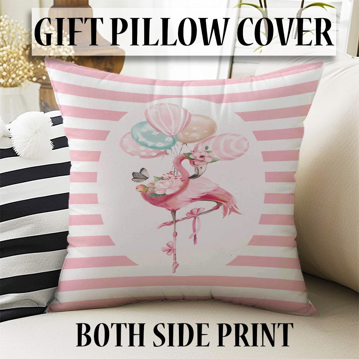 Round Pink Flamingo Girl Baby Nursery Room Rug, Cute Ballerina Rug Gift For Kid, Girl Baby Room Gift, Kid Room Decor with pillow case gift