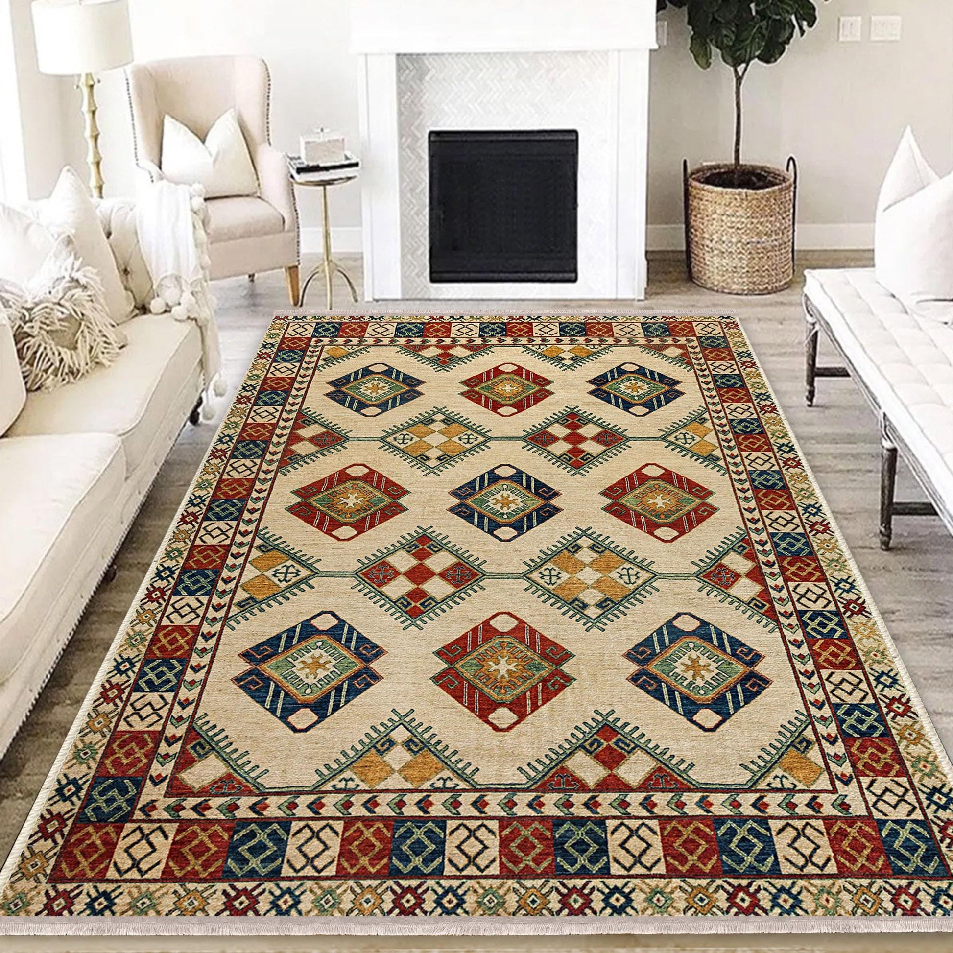 Authentic Ethnic Retro Persian Non-Slip Turkish Kilim Area Rug, Washable Living Room Rugs with pillow case gift, Housewarming Gift