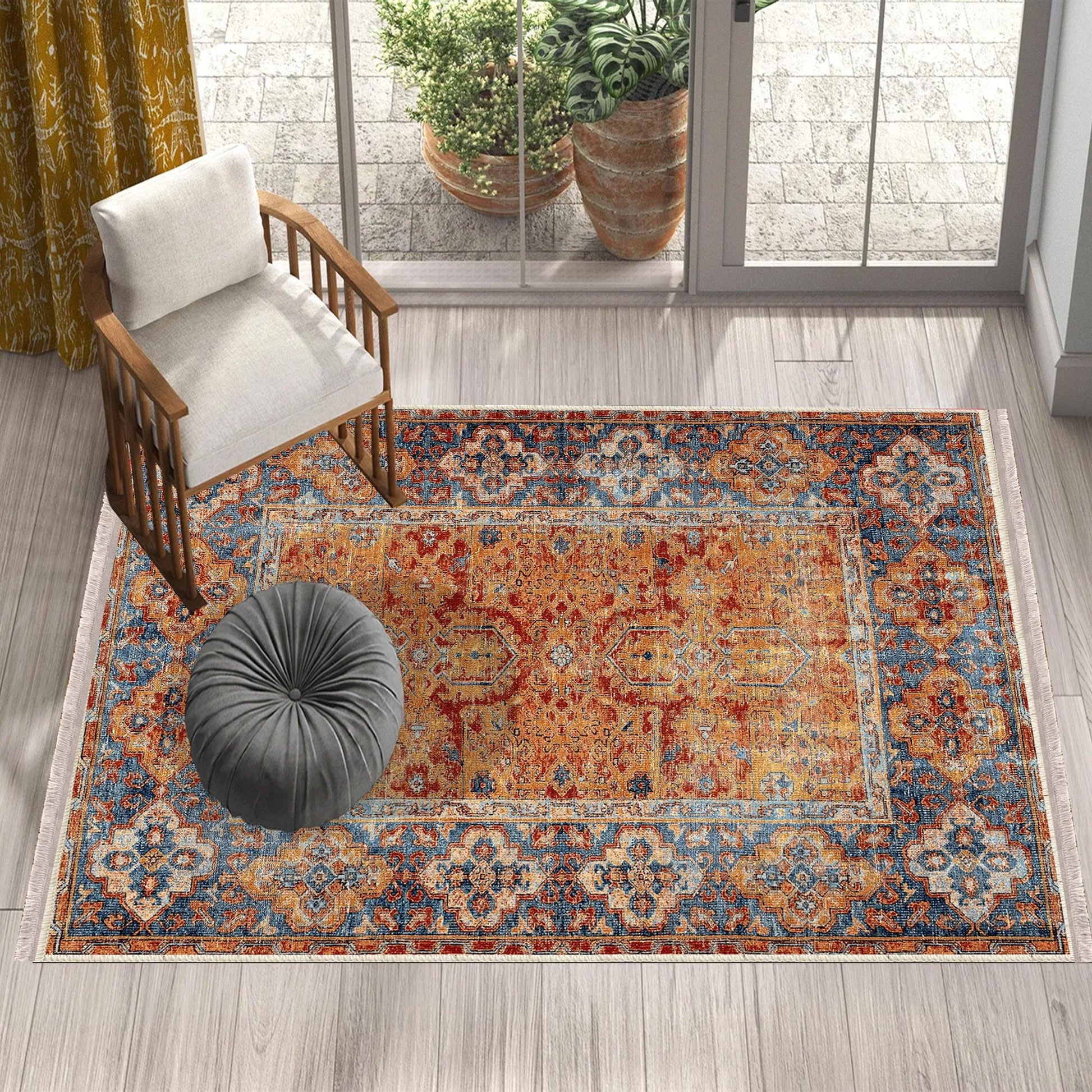 Authentic Ethnic Retro Persian Non-Slip Turkish Kilim Area Rug, Washable Living Room Rugs with pillow case gift, Housewarming Gift