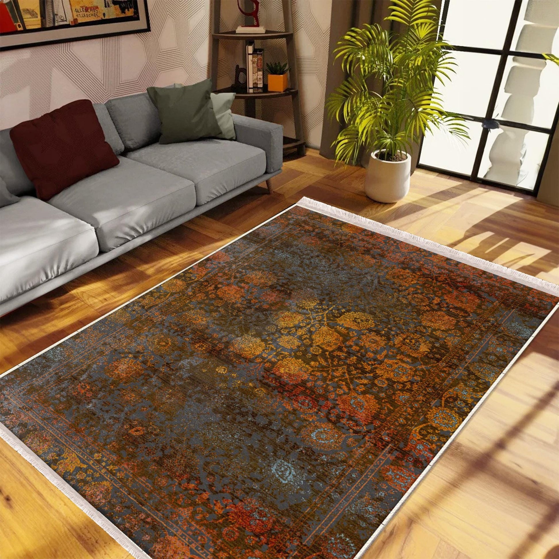 Authentic Ethnic Retro Persian Non-Slip Turkish Kilim Area Rug, Washable Living Room Rugs with pillow case gift, Housewarming Gift