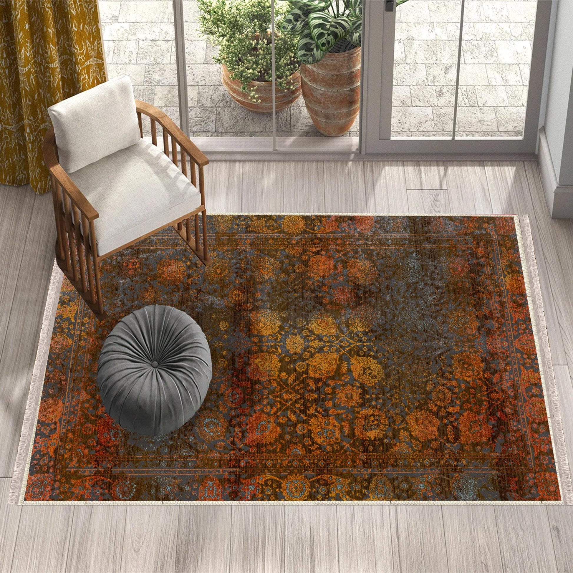 Authentic Ethnic Retro Persian Non-Slip Turkish Kilim Area Rug, Washable Living Room Rugs with pillow case gift, Housewarming Gift