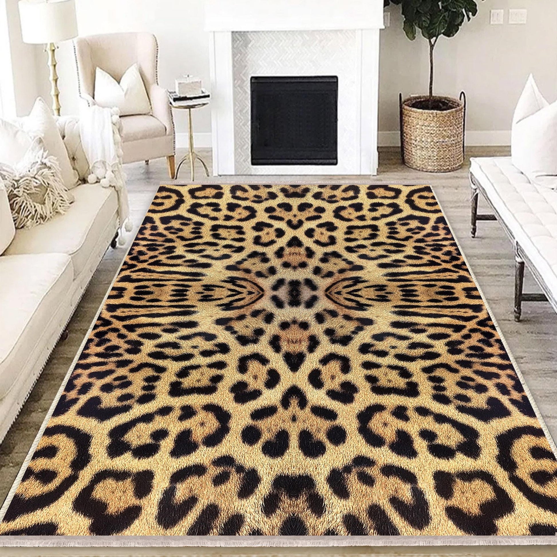 Authentic Ethnic Retro Persian Anatolian Turkish Kilim Area Rug, Washable Non Slip Living Room Rugs with pillow case gift, Leopard Theme Rug