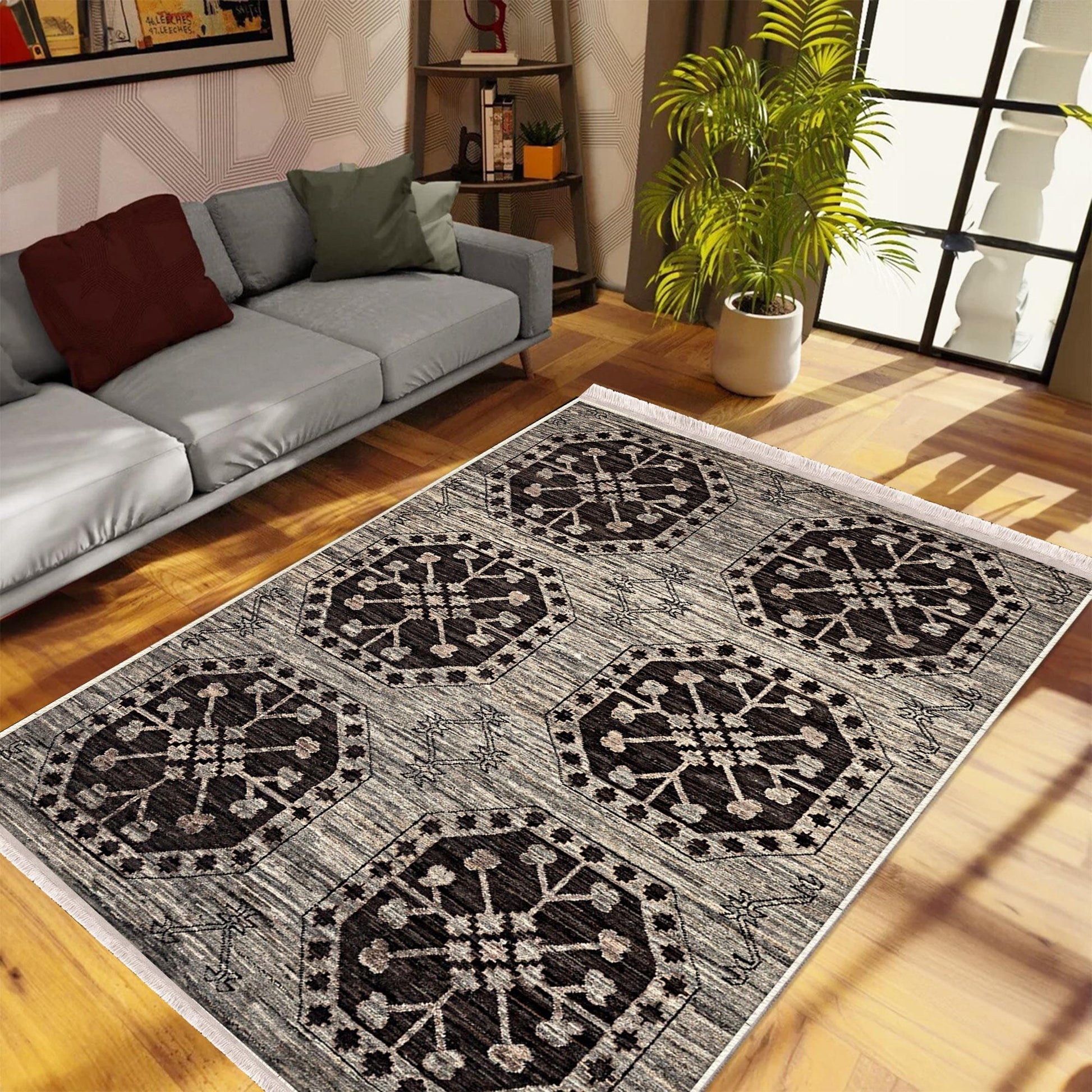 Authentic Ethnic Retro Persian Anatolian Turkish Kilim Area Rug, Washable Non Slip Living Room Rugs with pillow case gift, Brown Retro Rug