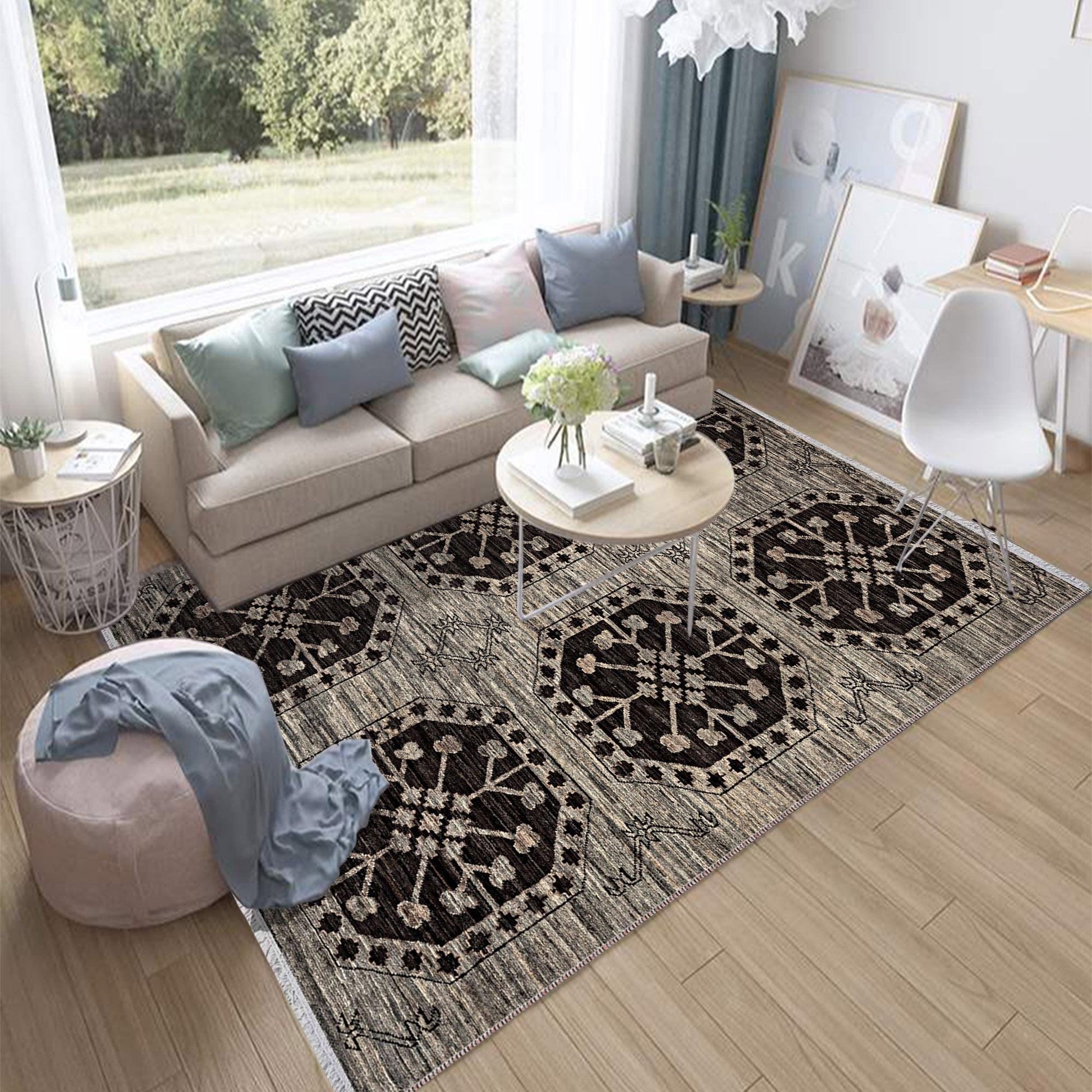 Authentic Ethnic Retro Persian Anatolian Turkish Kilim Area Rug, Washable Non Slip Living Room Rugs with pillow case gift, Brown Retro Rug