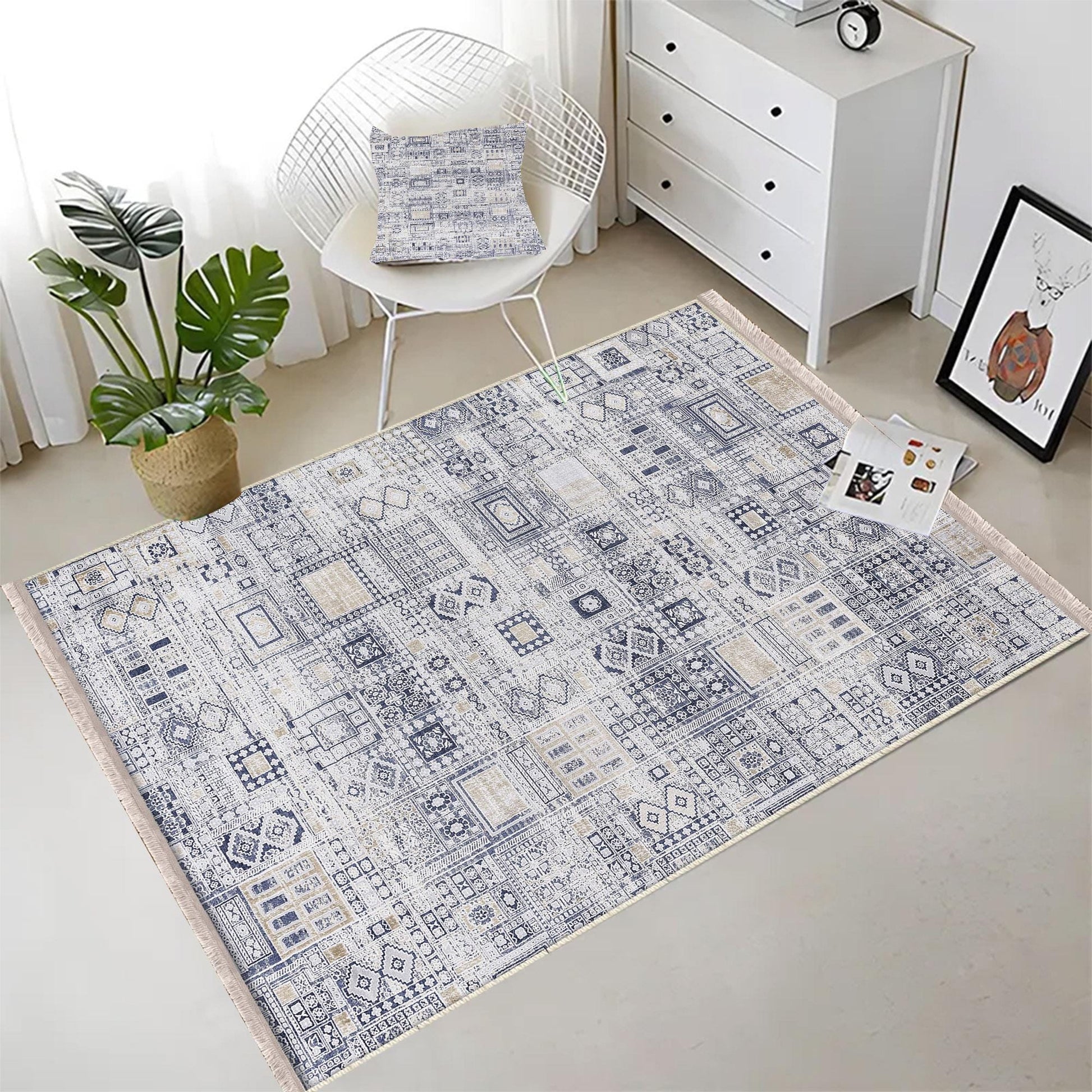 Authentic Ethnic Retro Persian Anatolian Turkish Kilim Area Rug, Washable Non Slip Living Room Rugs with pillow case gift, Brown Retro Rug