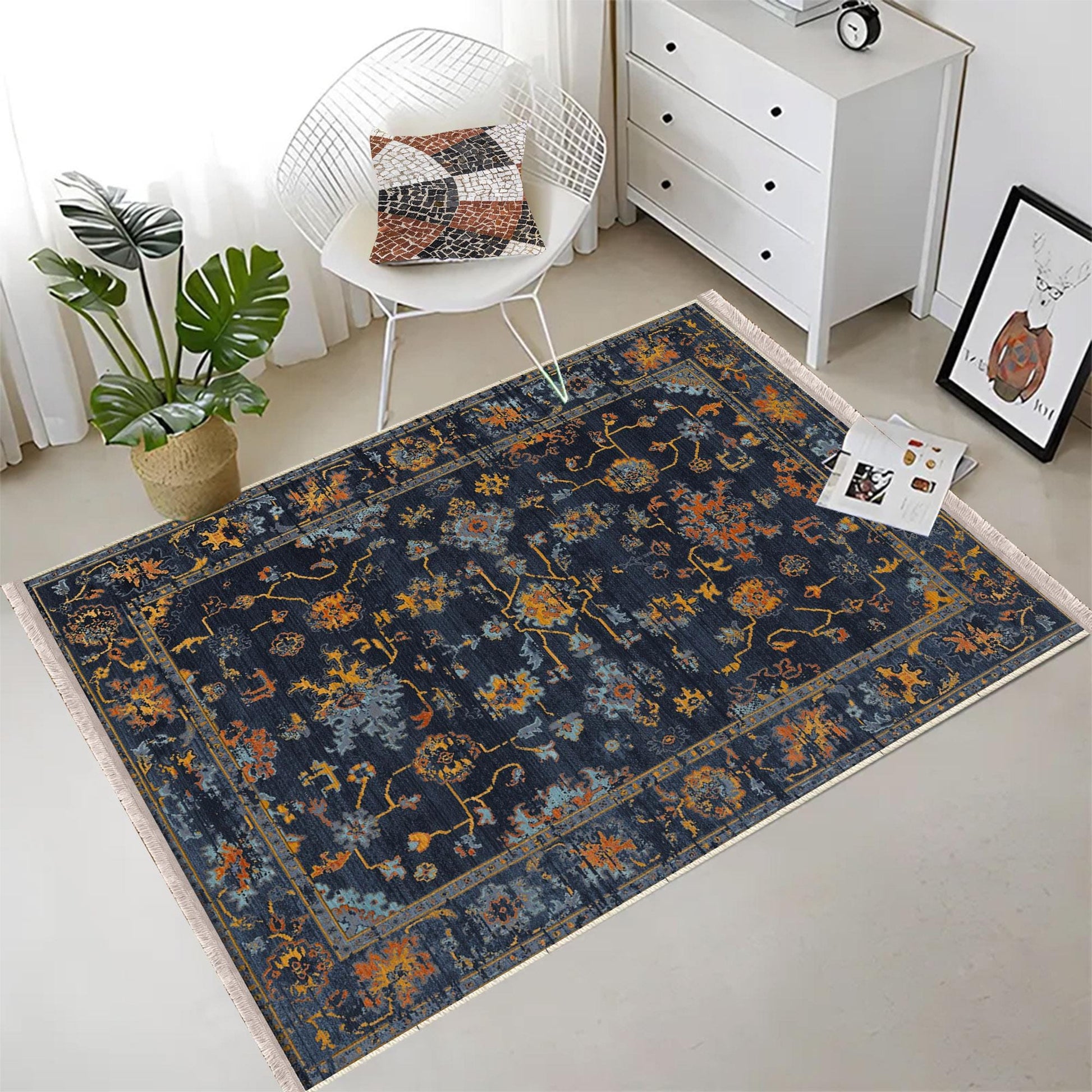 Authentic Ethnic Retro Persian Anatolian Turkish Kilim Area Rug, Washable Non Slip Living Room Rugs with pillow case gift, Housewarming Gift