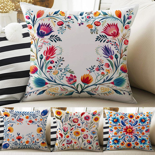 Colorful Turkish Retro Flowers Both Side Printed Pillow Cases, Cozy Cottagecore Accent Pillow, Floral Spun Pillow Cushion, Housewarming Gift