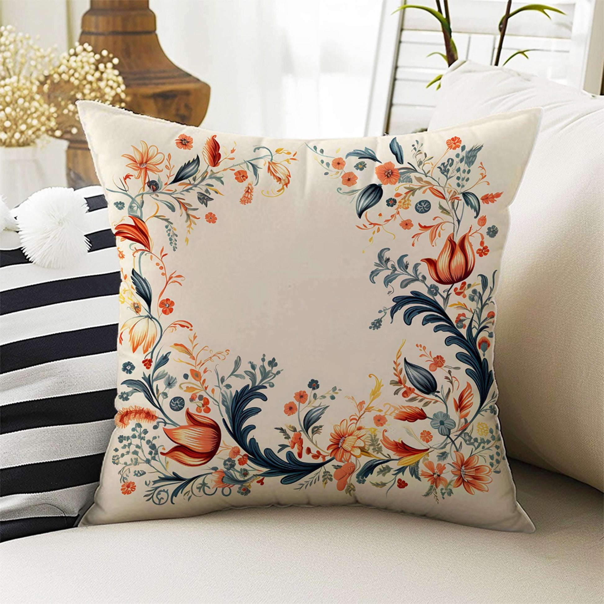 Vintage Retro Roses Both Side Printed Pillow Cases, Cozy Cottagecore Accent Pillow, Turkish Floral Spun Pillow Cushion, Housewarming Gift