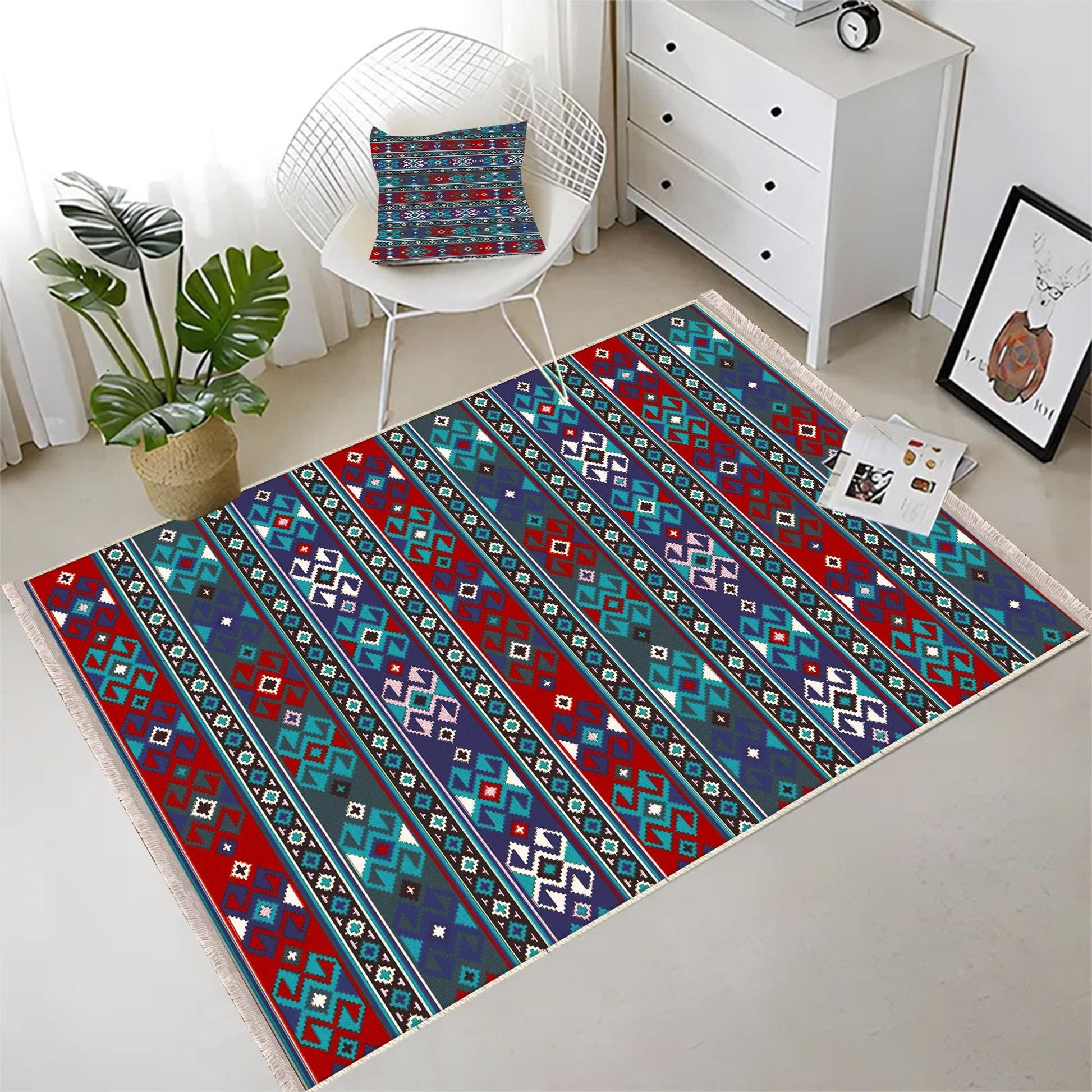 Authentic Ethnic Retro Persian Anatolian Turkish Kilim Area Rug, Washable Non Slip Living Room Rugs with pillow case gift, Housewarming Gift