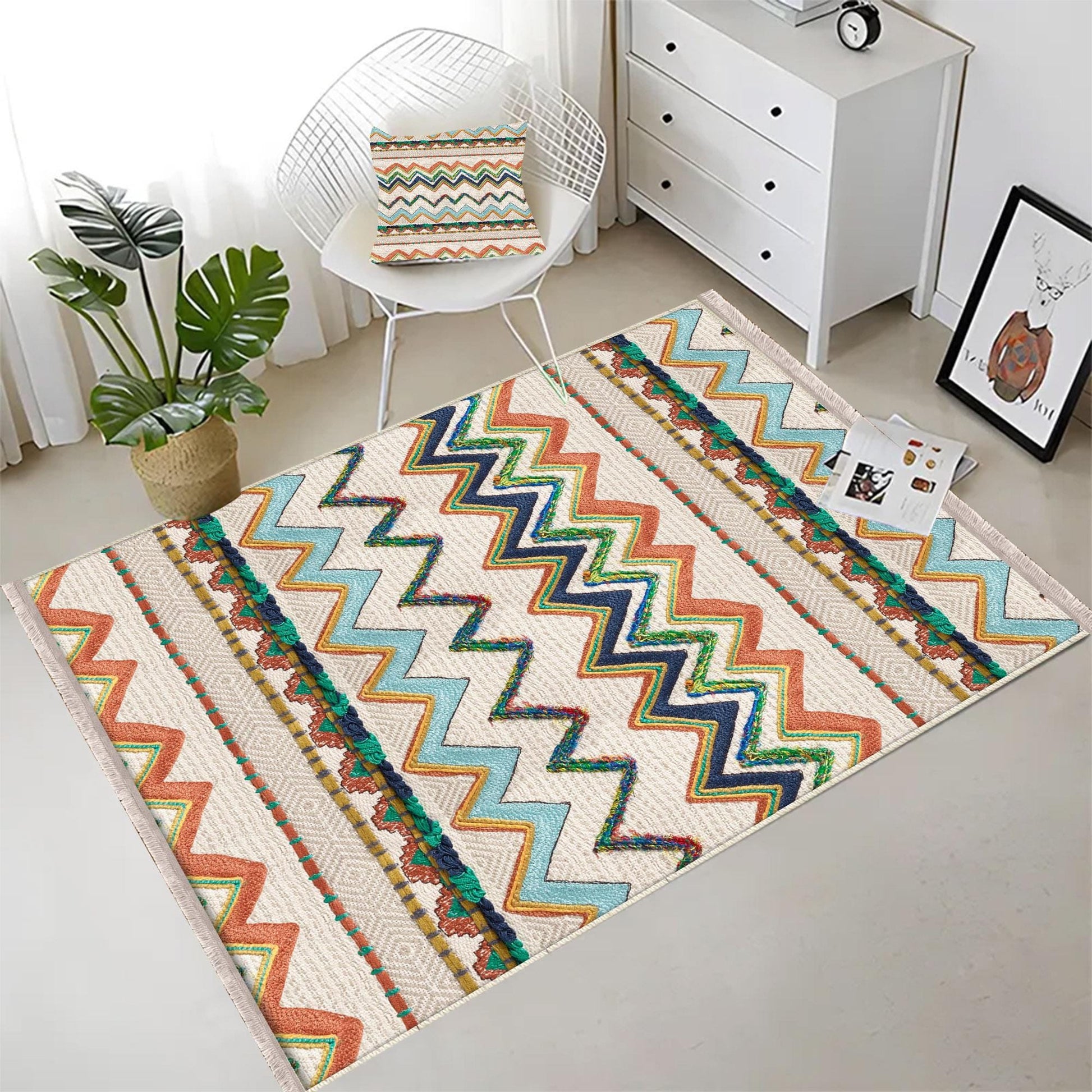 Authentic Ethnic Retro Persian Anatolian Turkish Kilim Area Rug, Washable Non Slip Living Room Rugs with pillow case gift, Housewarming Gift