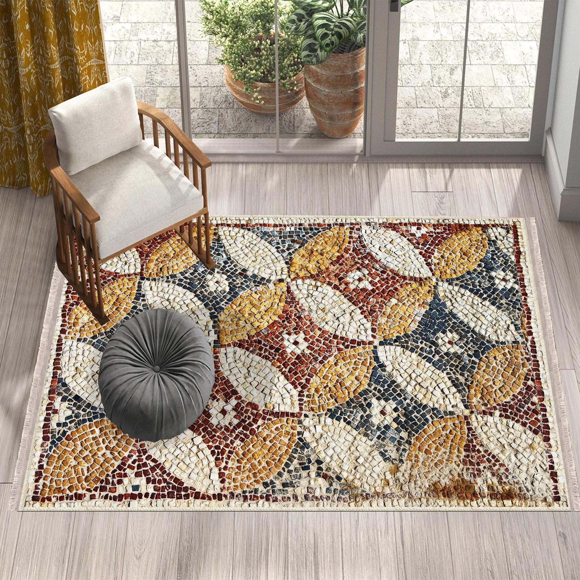 Authentic Ethnic Retro Persian Anatolian Turkish Kilim Area Rug, Washable Non Slip Living Room Rugs with pillow case gift, Mosaic Stones Rug