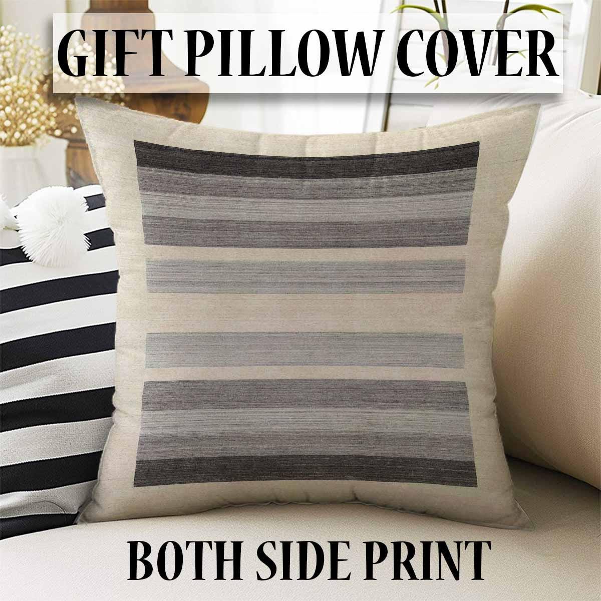 Cream Gray Lines Modern Design Area Rug Runner, Geometric Accent Carpet, Unique Room Mat, Washable Anti-Slip Rug with pillow case gift