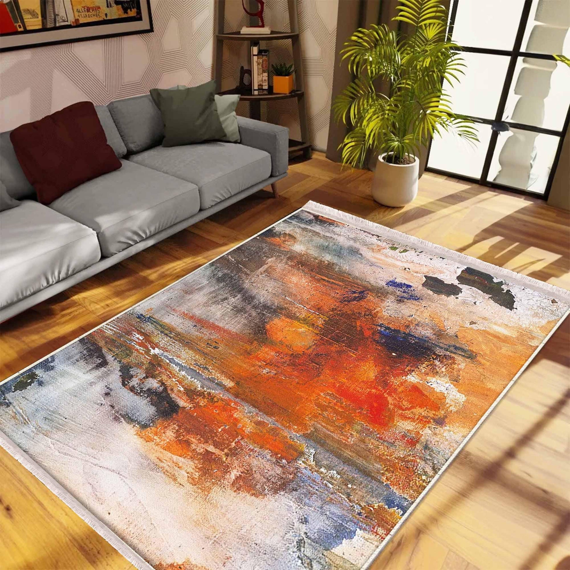 Colorful Watercolor Modern Design Area Rug Runner, Geometric Abstract Carpet, Unique Room Mat, Washable Anti-Slip Rug with pillow case gift