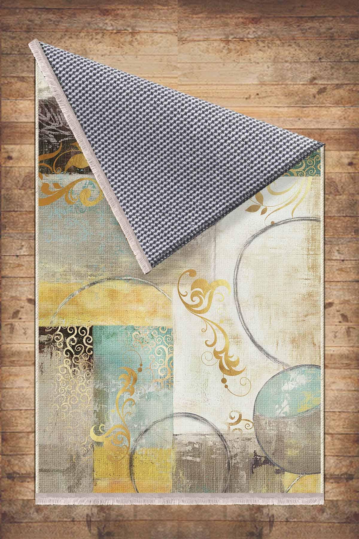 Yellow Green Brown Modern Design Area Rug Runner, Geometric Accent Carpet, Unique Room Mat, Washable Anti-Slip Rug with pillow case gift