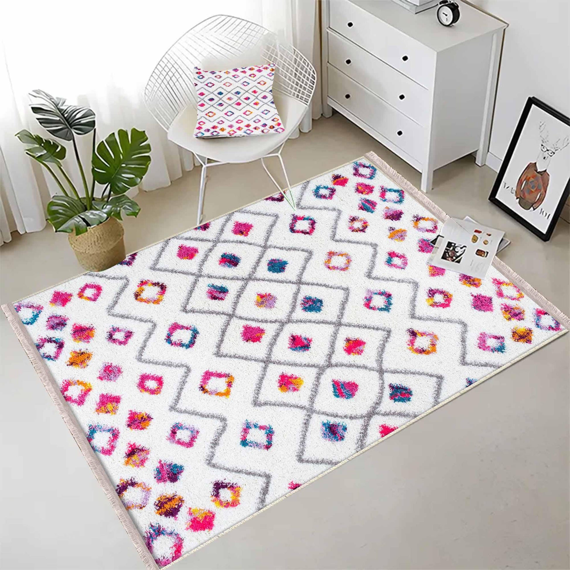 Colorful Nordic Modern Design Area Rug Runner, Geometric Accent Carpet, Unique Room Mat, Washable Anti-Slip Rug with pillow case gift