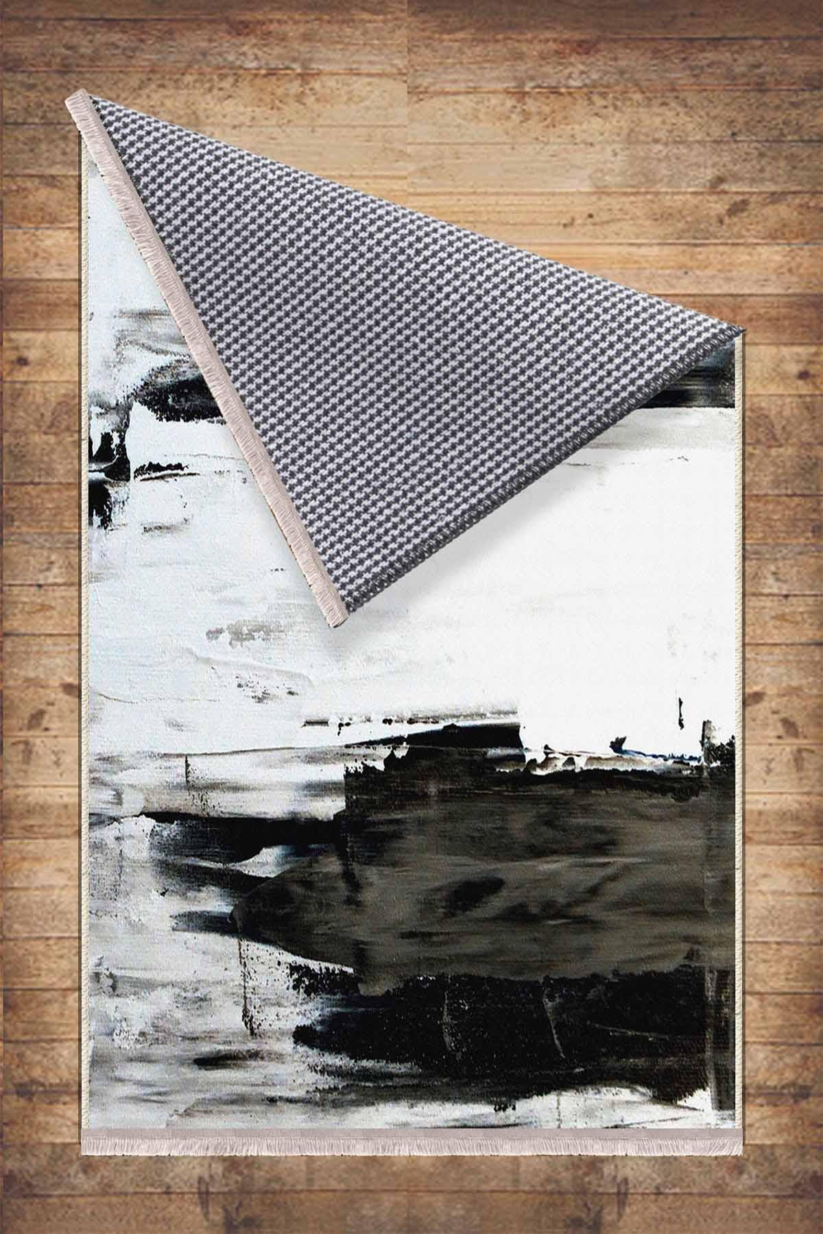 Black White Abstract Modern Design Area Rug Runner, Geometric Accent Carpet, Unique Room Mat, Washable Anti-Slip Rug with pillow case gift
